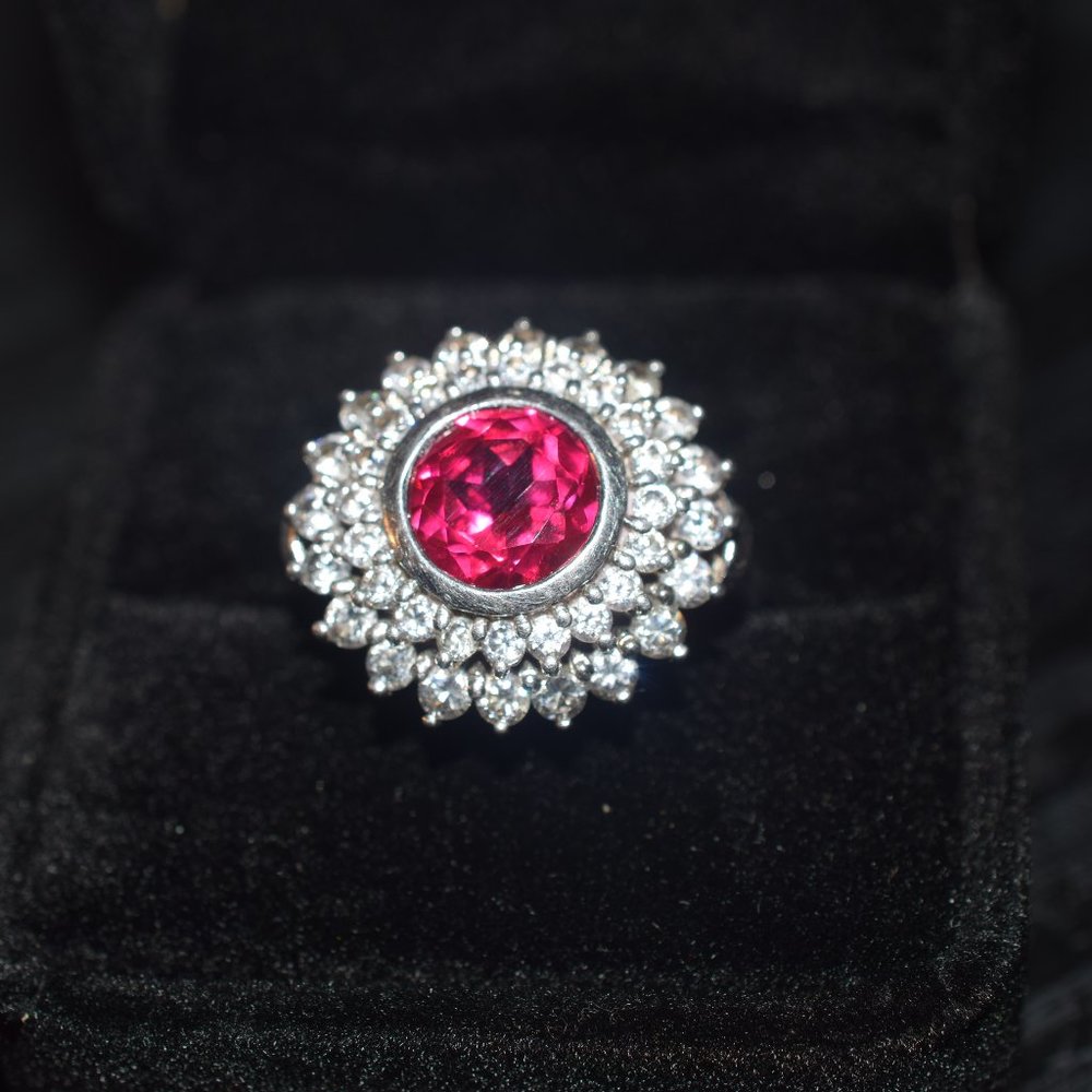 Sterling Silver Genuine Ruby CZ Cocktail Ring